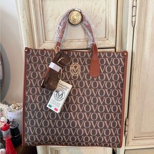 Valentino Brown and Tan VOVO Pattern Tote